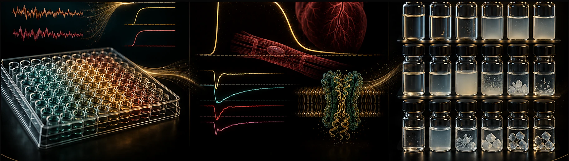 Plate analytics, cardiac electrophysiology and small-molecule development visualized across the Adetera X-Platform portfolio.